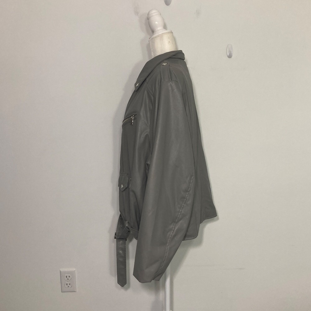 Miss London Black Label Womens Moto Jacket 2X Gray Vegan Leather Biker Y2K - Picture 6 of 16
